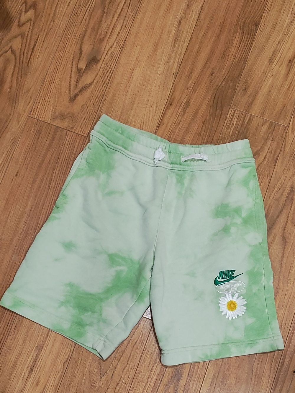 Nike Green Tie-Dye Daisy Logo French Terry Kids Shorts